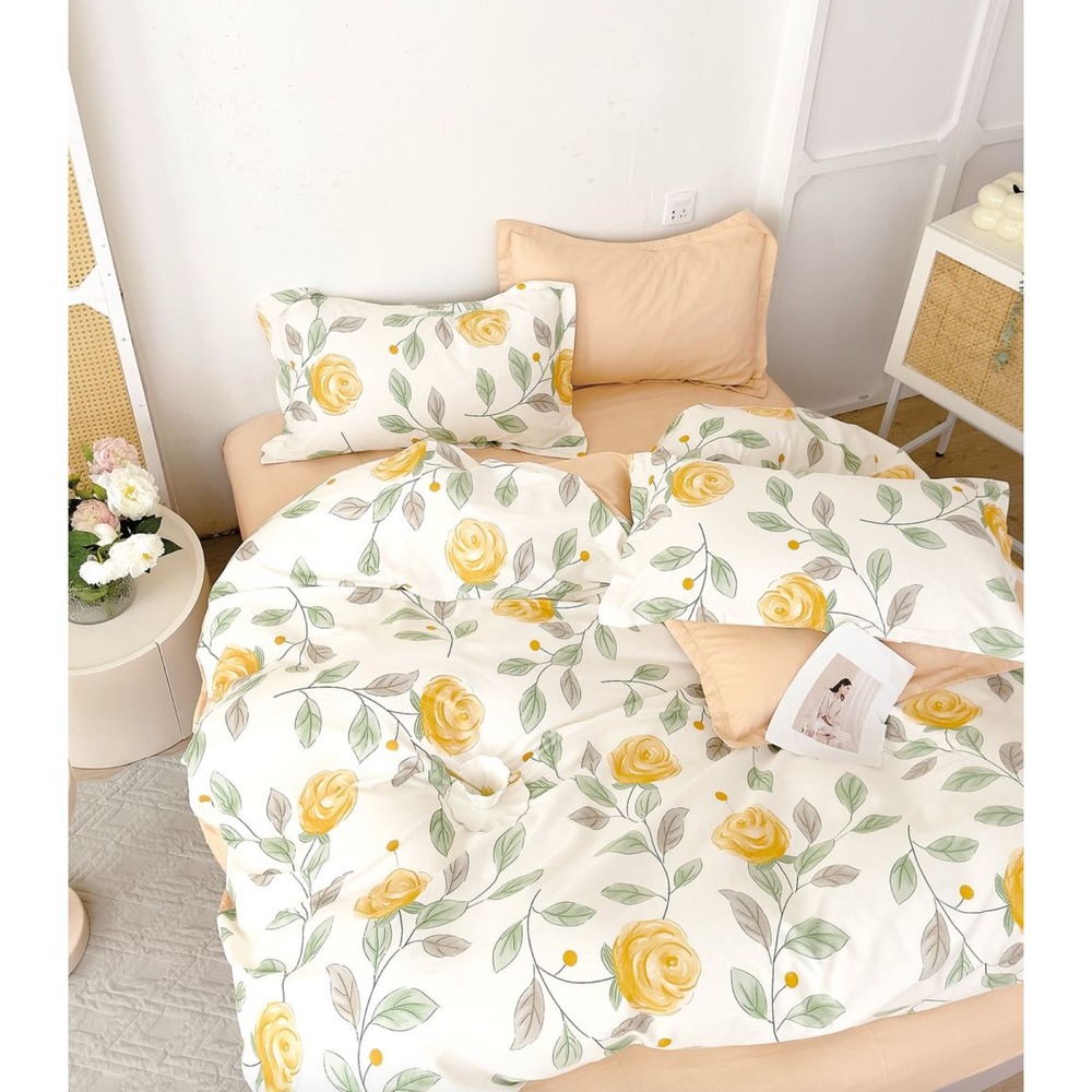 Say Yes Bedding Queen Reversible‎ Comforter Set Long Island Floral Yellow Cotton